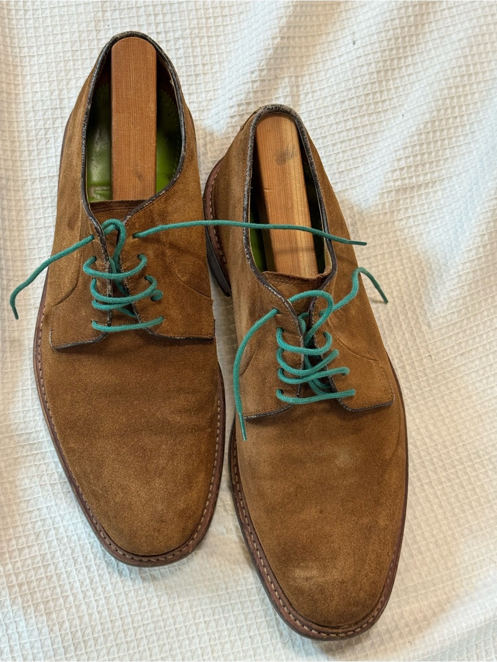 Oliver Sweeney Men's Brown Suede Derby Shoes with Teal Laces (British 9) 10.5